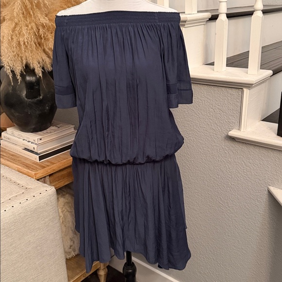 Ramy Brook Jessica Off the Shoulder Drop Waist Asymmetrical Dress Navy Size L - Picture 3 of 7